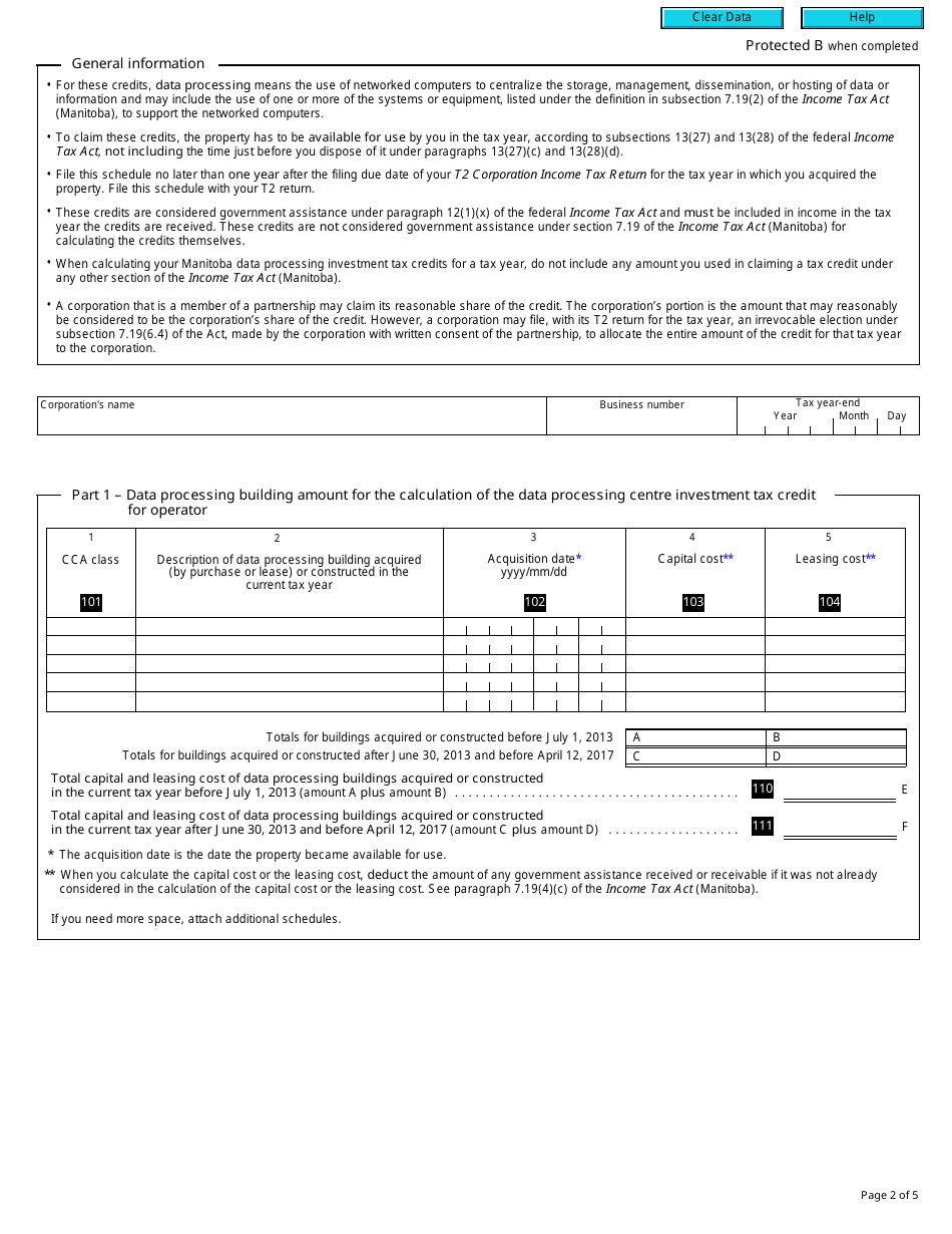 Form T2 Schedule 392 Manitoba Data Processing Investment Tax Credits (2013 and Later Tax Years) - Canada, Page 2
