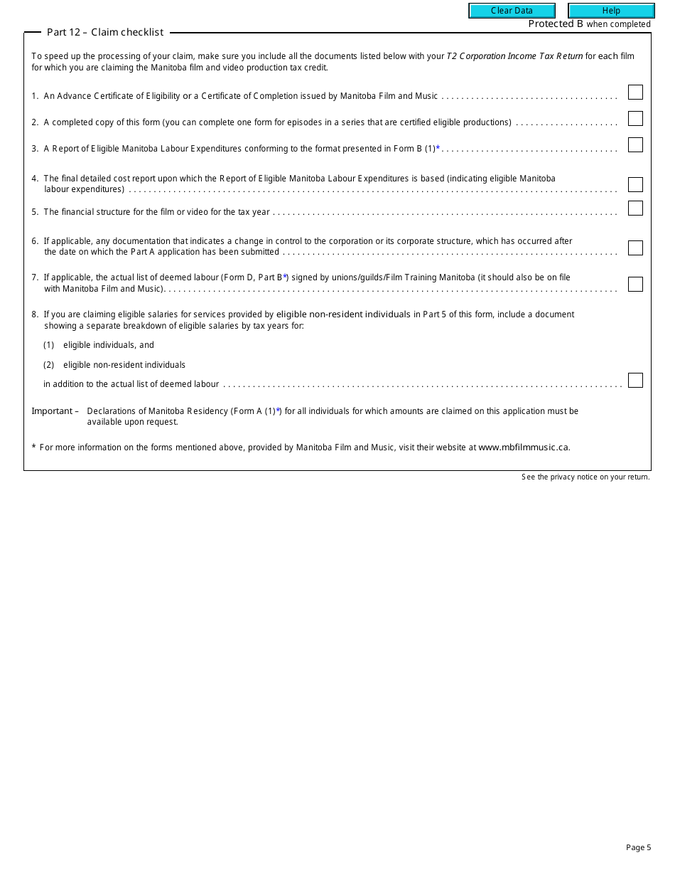 Form T2 Schedule 388 Manitoba Film and Video Production Tax Credit (2012 and Later Tax Years) - Canada, Page 5