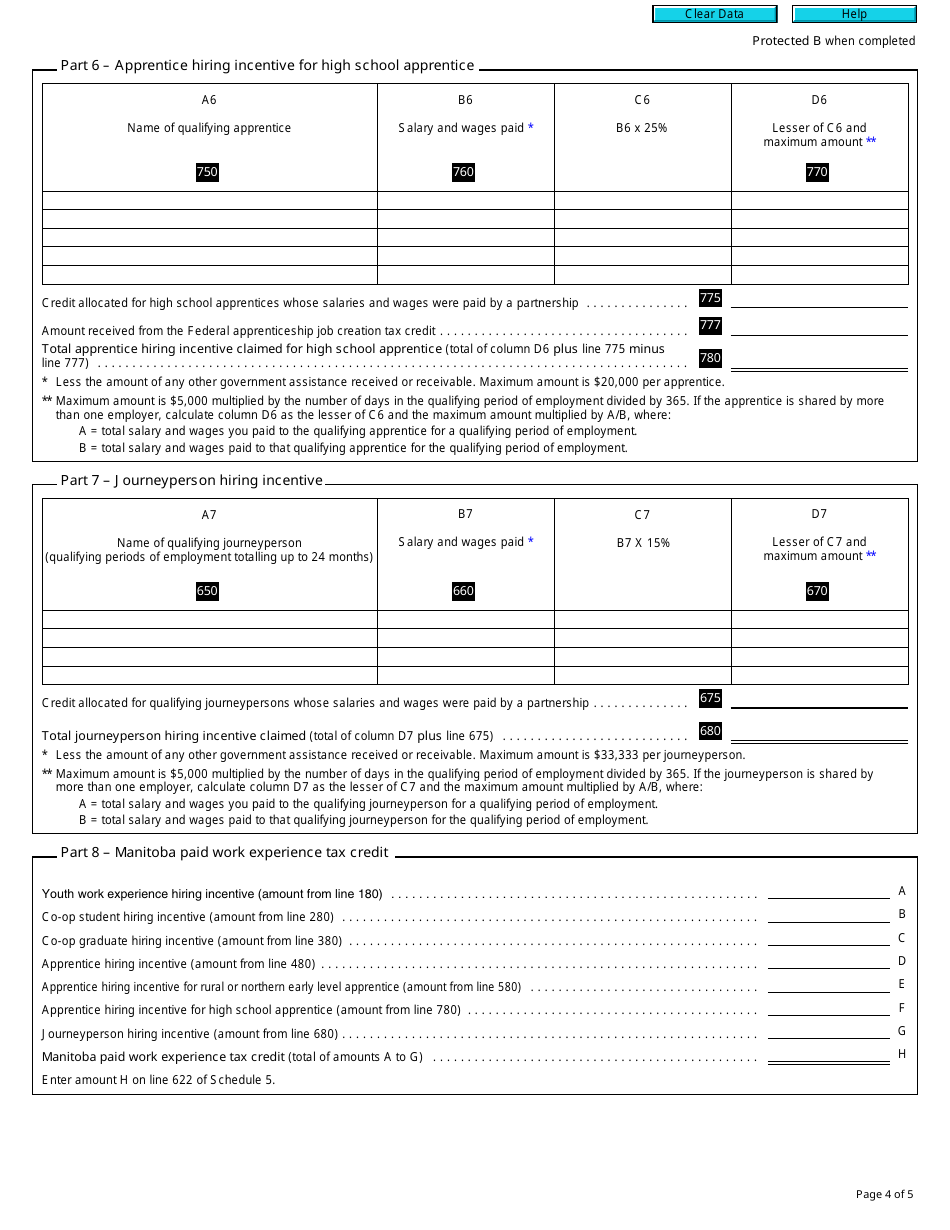 Form T2 Schedule 384 Manitoba Paid Work Experience Tax Credit (2017 and Later Tax Years) - Canada, Page 4