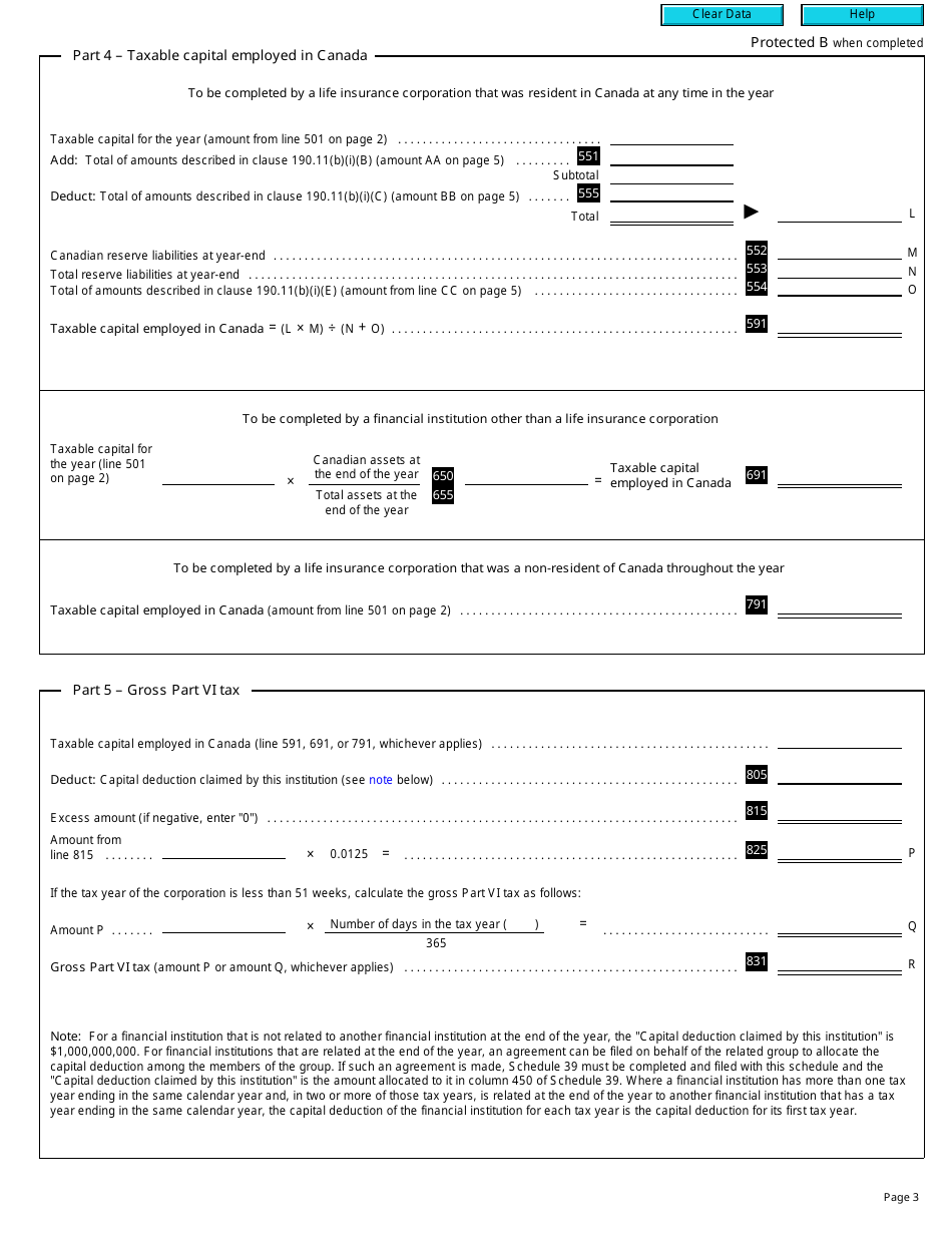 Form T2 Schedule 38 Part VI Tax on Capital of Financial Institutions (2010 and Later Tax Years) - Canada, Page 3