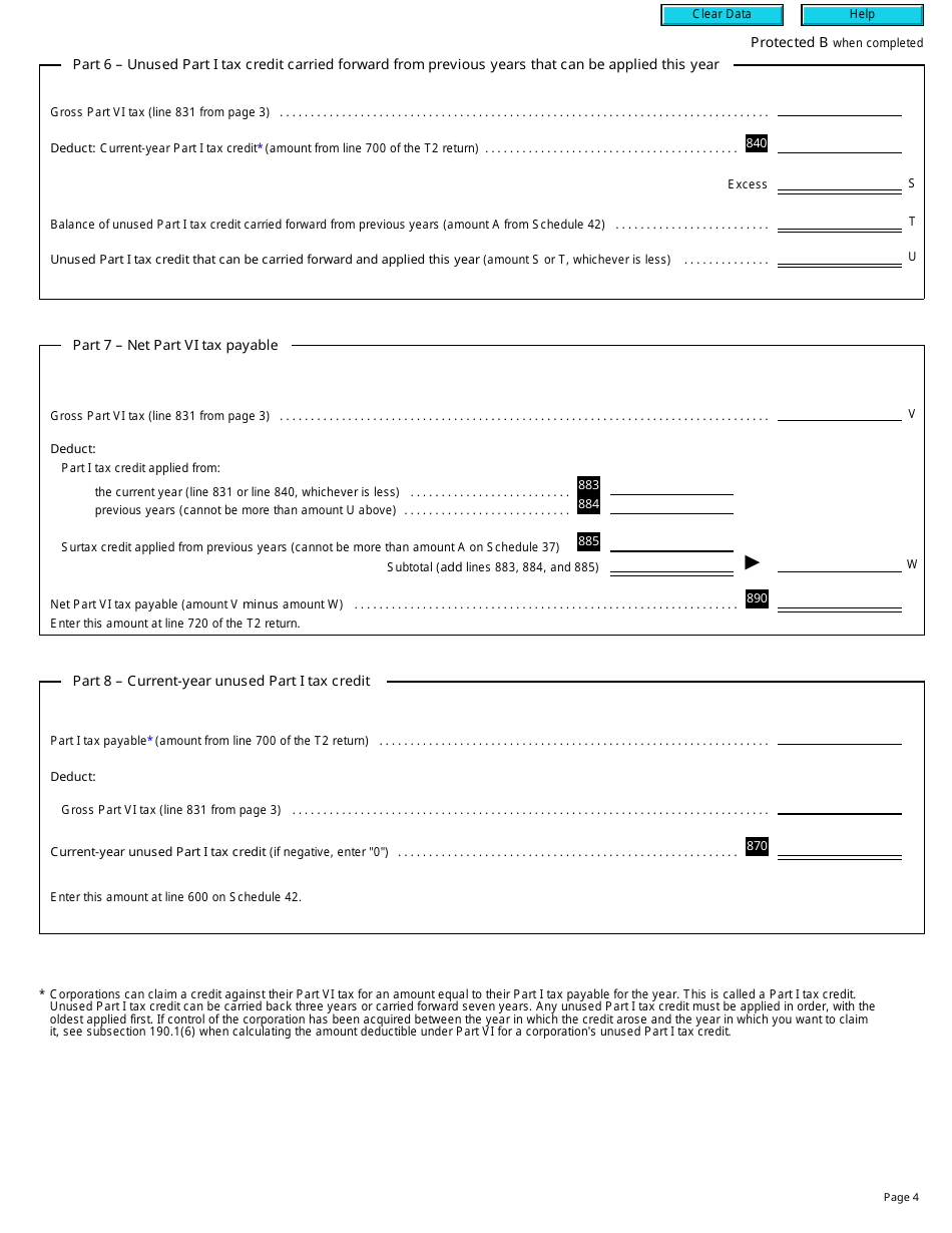 Form T2 Schedule 38 Part VI Tax on Capital of Financial Institutions (2010 and Later Tax Years) - Canada, Page 4