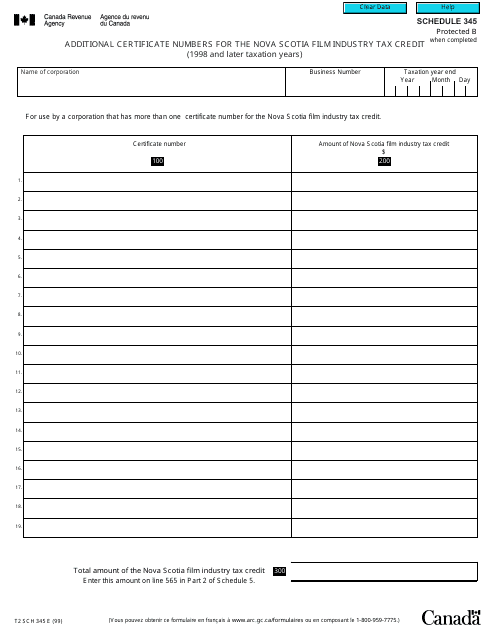 Form T2 Schedule 345  Printable Pdf