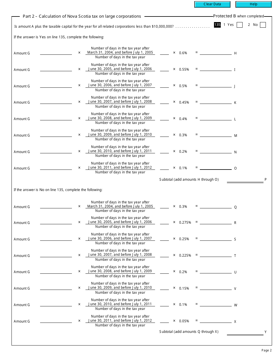 Form T2 Schedule 342 Nova Scotia Tax on Large Corporations (2006 and Later Taxation Years) - Canada, Page 2