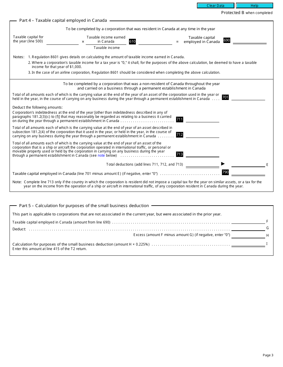 Form T2 Schedule 33 Taxable Capital Employed in Canada - Large Corporations (2014 and Later Tax Years) - Canada, Page 3