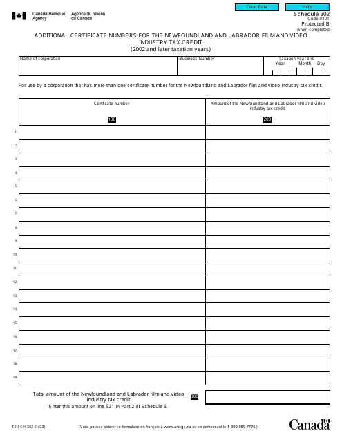 Form T2 Schedule 302  Printable Pdf