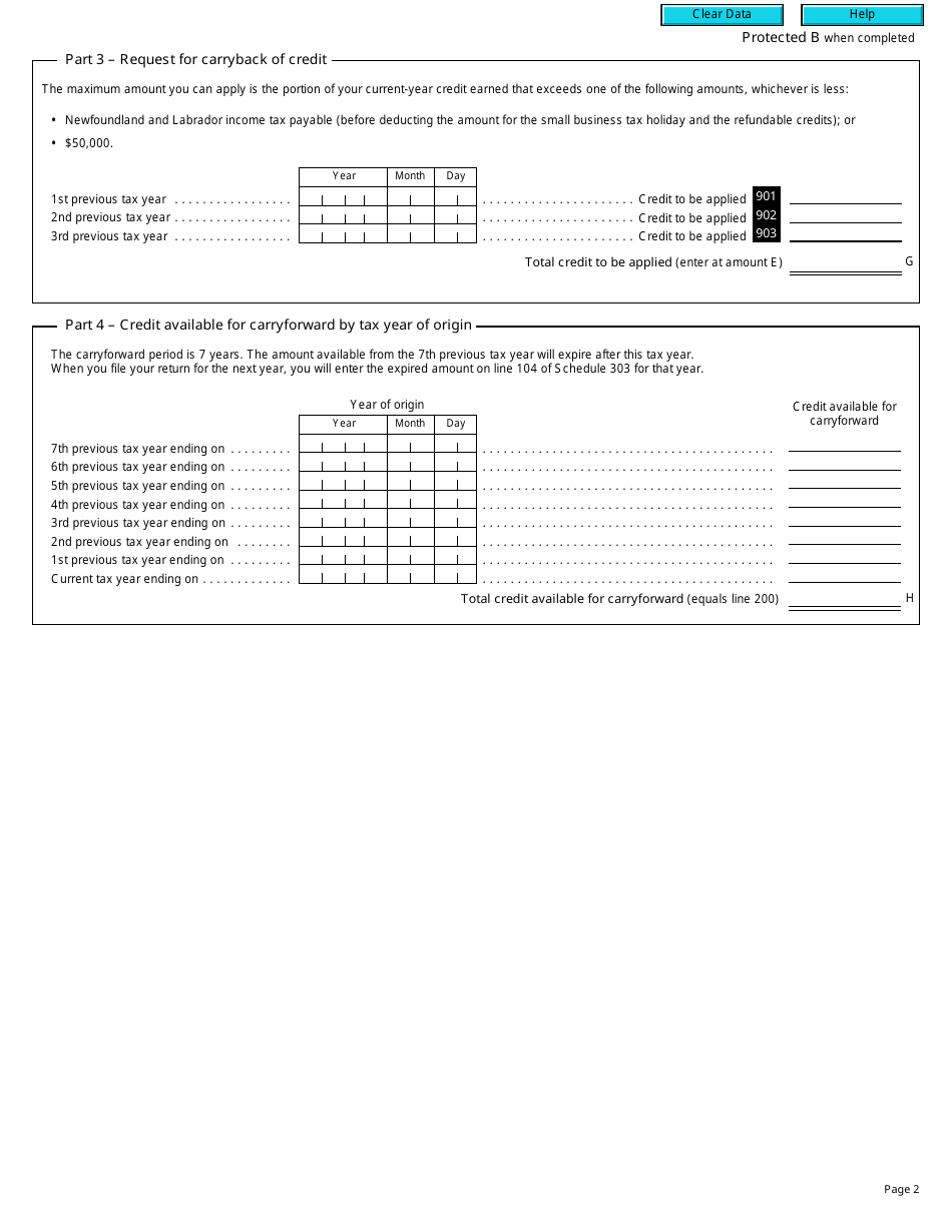 Form T2 Schedule 303 Newfoundland and Labrador Direct Equity Tax Credit (2017 and Later Taxation Years) - Canada, Page 2