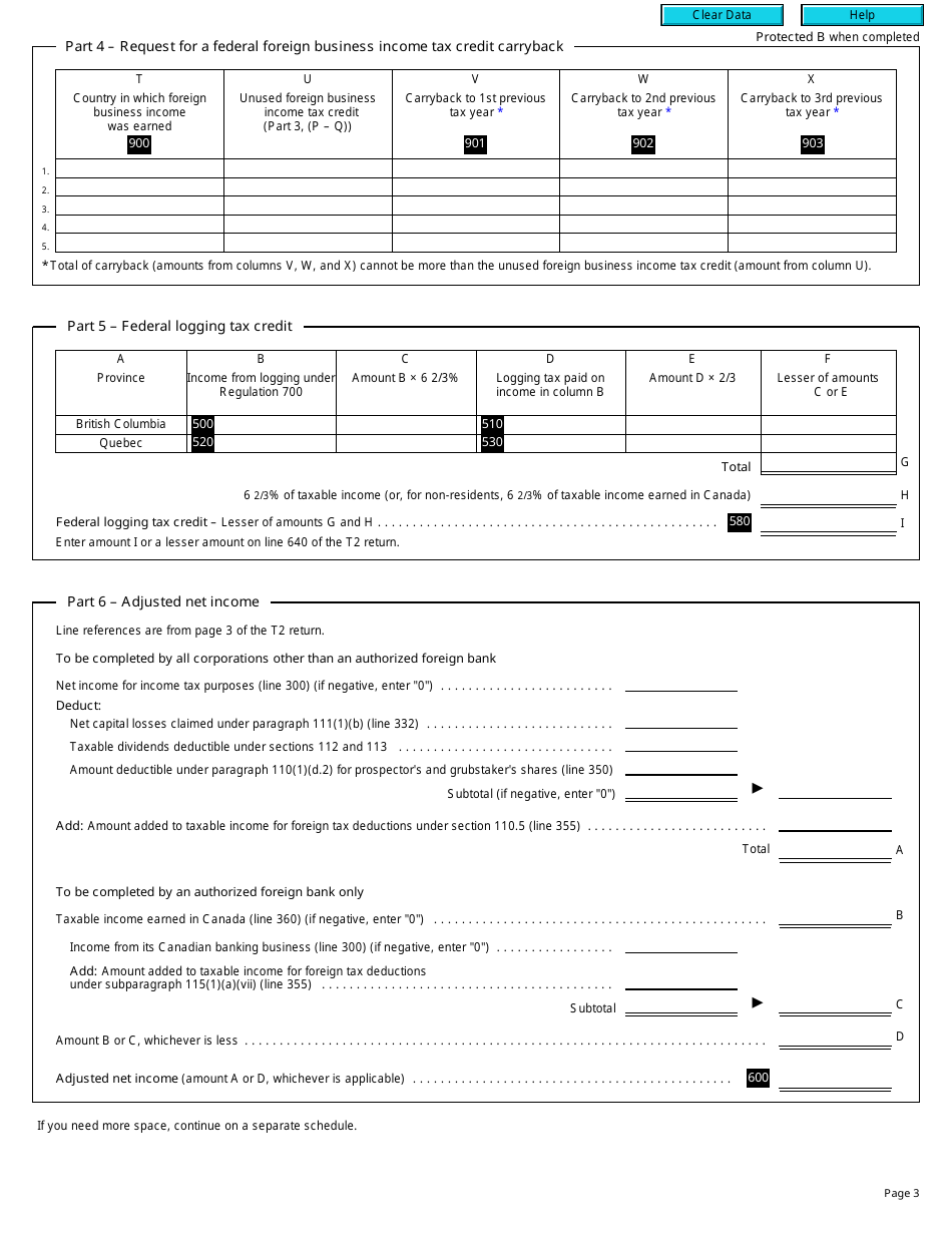 Form T2 Schedule 21 Federal and Provincial or Territorial Foreign Income Tax Credits and Federal Logging Tax Credit (2010 and Later Tax Years) - Canada, Page 3