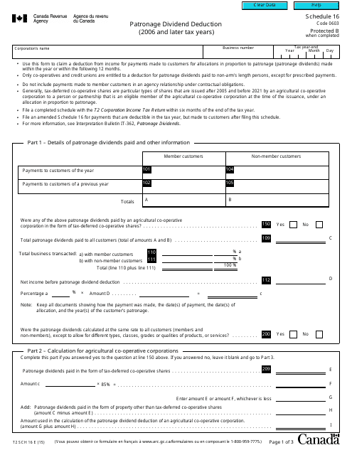 Form T2 Schedule 16  Printable Pdf
