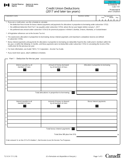 Form T2 Schedule 17  Printable Pdf