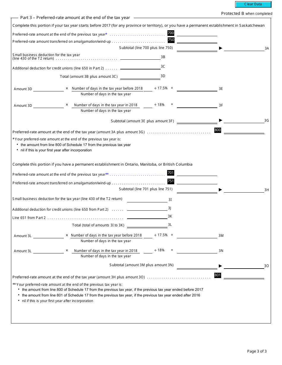 Form T2 Schedule 17 Credit Union Deductions (2017 and Later Tax Years) - Canada, Page 3