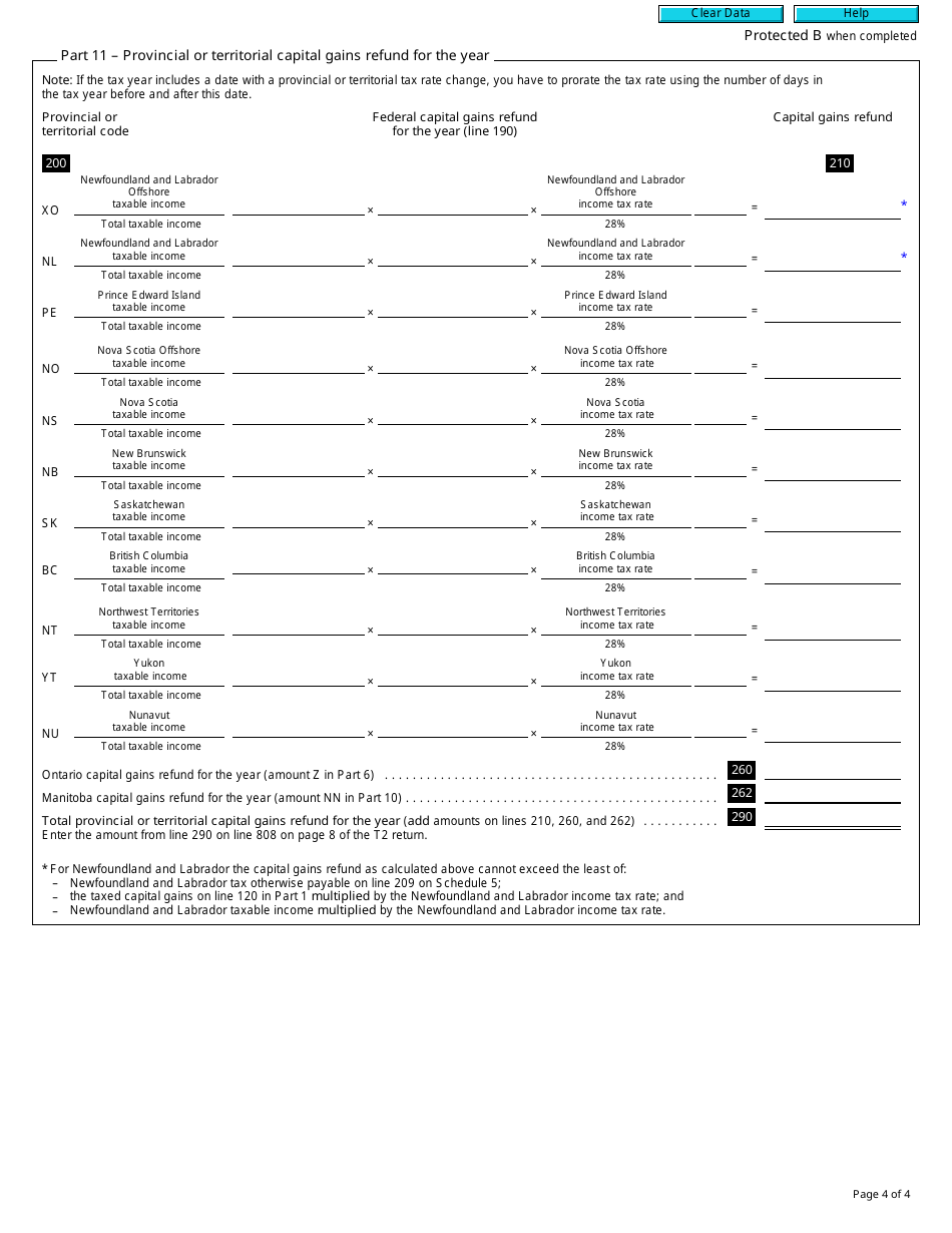 Form T2 Schedule 18 Federal and Provincial or Territorial Capital Gains Refund (2017 and Later Tax Years) - Canada, Page 4