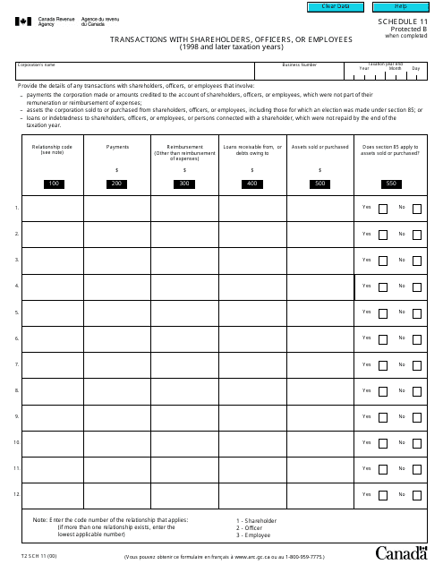 Form T2 Schedule 11  Printable Pdf