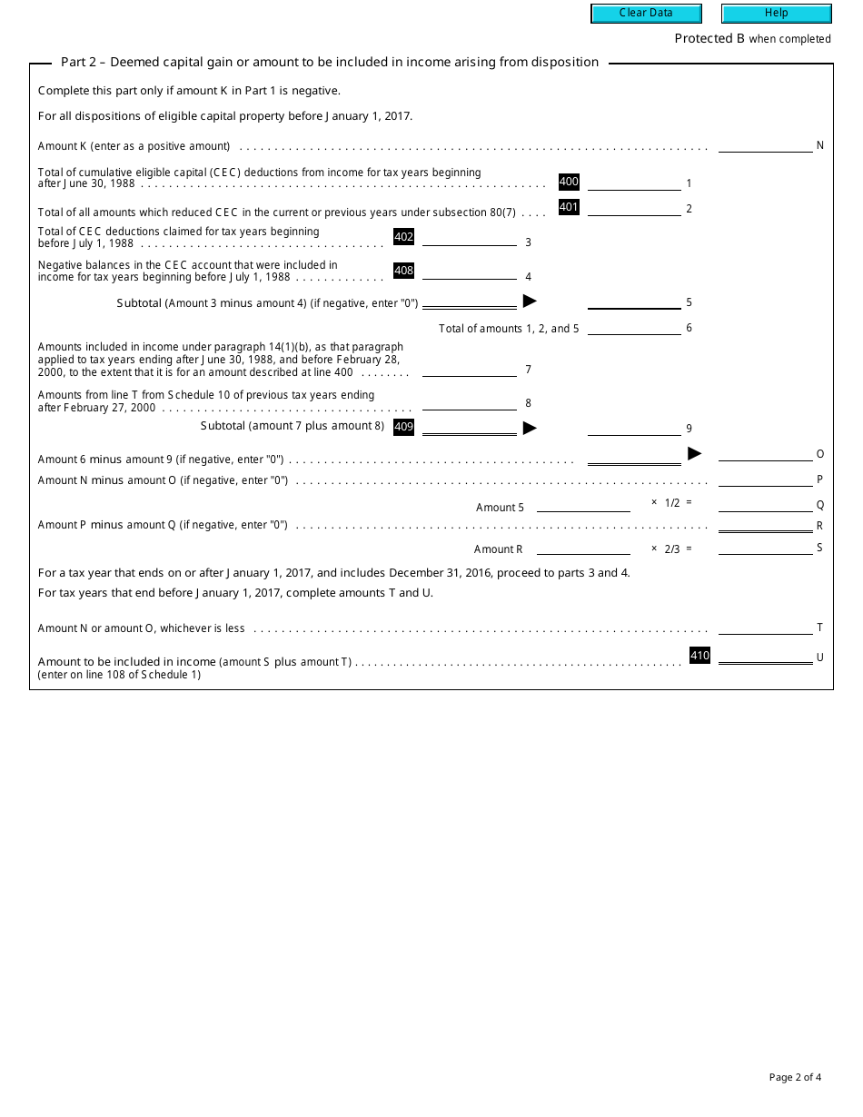 Form T2 Schedule 10 Cumulative Eligible Capital Deduction (2016 and Later Taxation Years) - Canada, Page 2