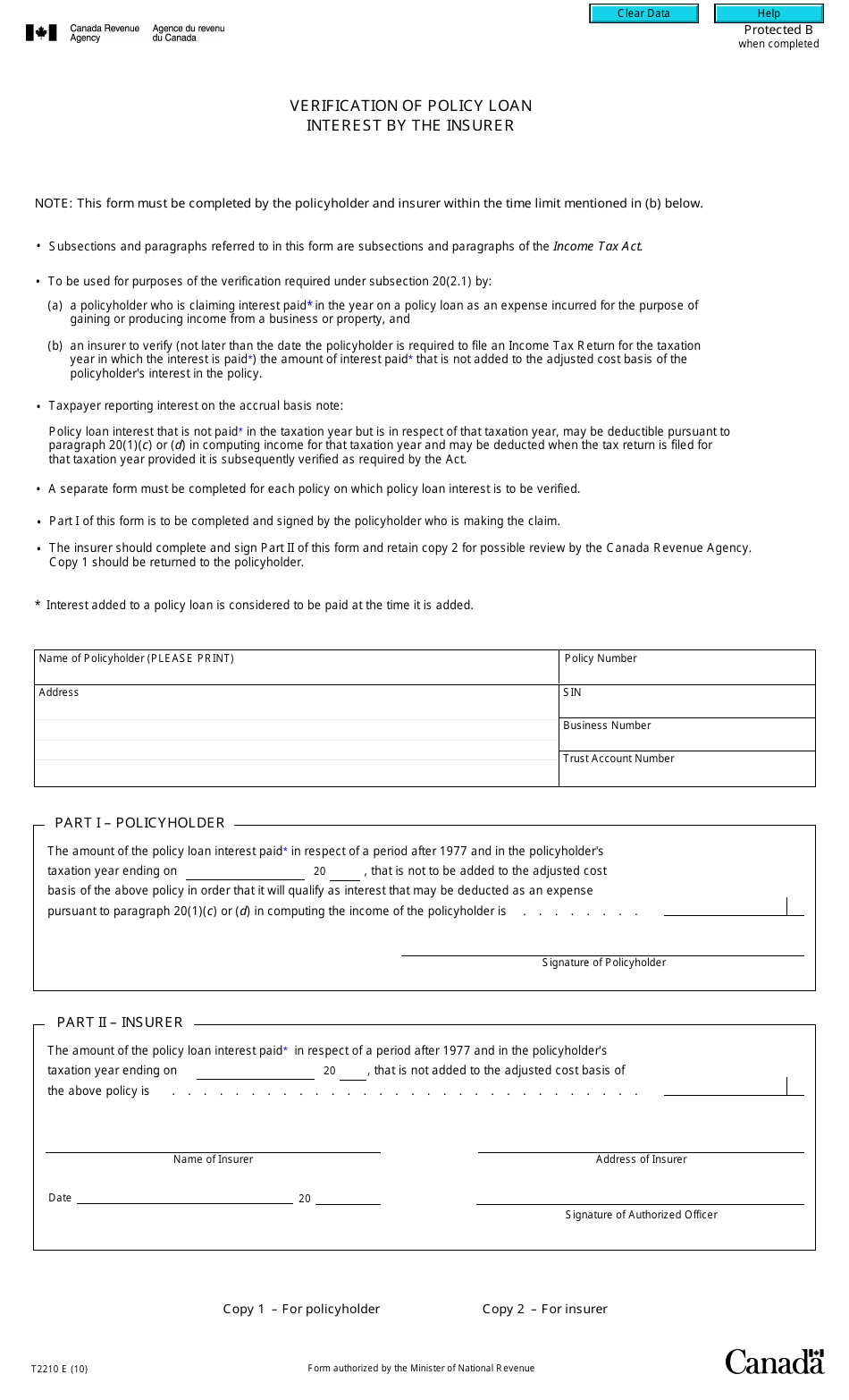 Form T2210 - Fill Out, Sign Online and Download Fillable PDF, Canada ...