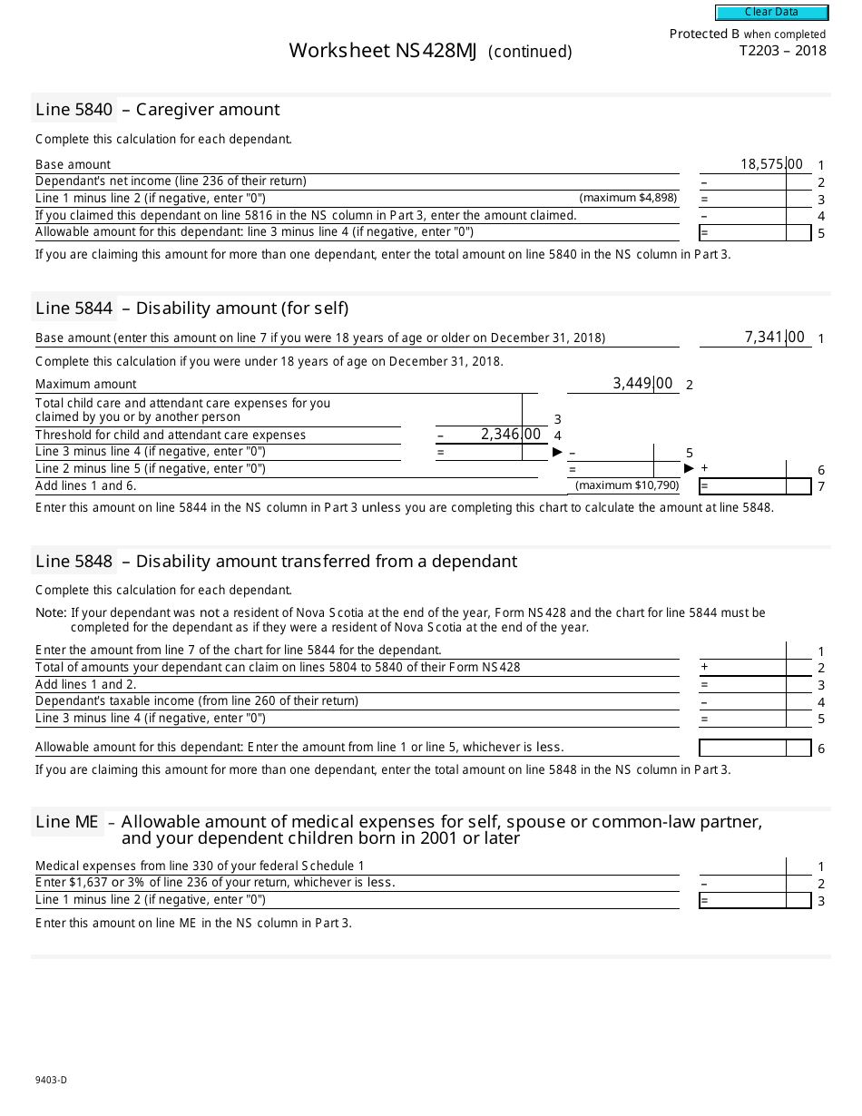 Form T2203 (9403-D) Worksheet Ns428mj - Canada, Page 3