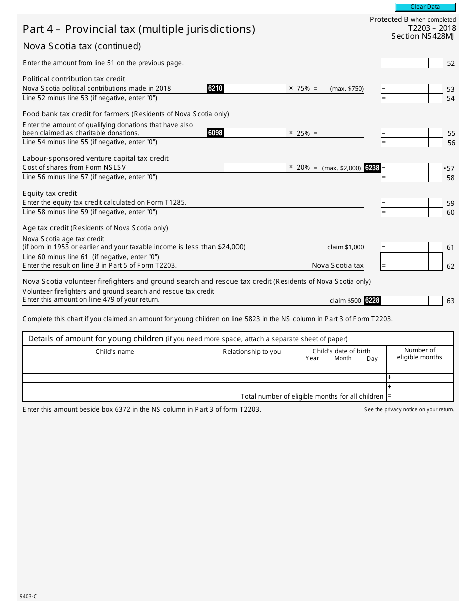 Form T2203 Section NS428MJ Part 4 - Provincial Tax (Multiple Jurisdictions) - Nova Scotia Tax - Canada, Page 3