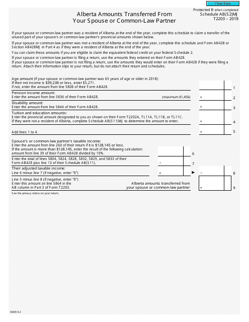 Form T2203 Schedule AB(S2)MJ 2018 Printable Pdf