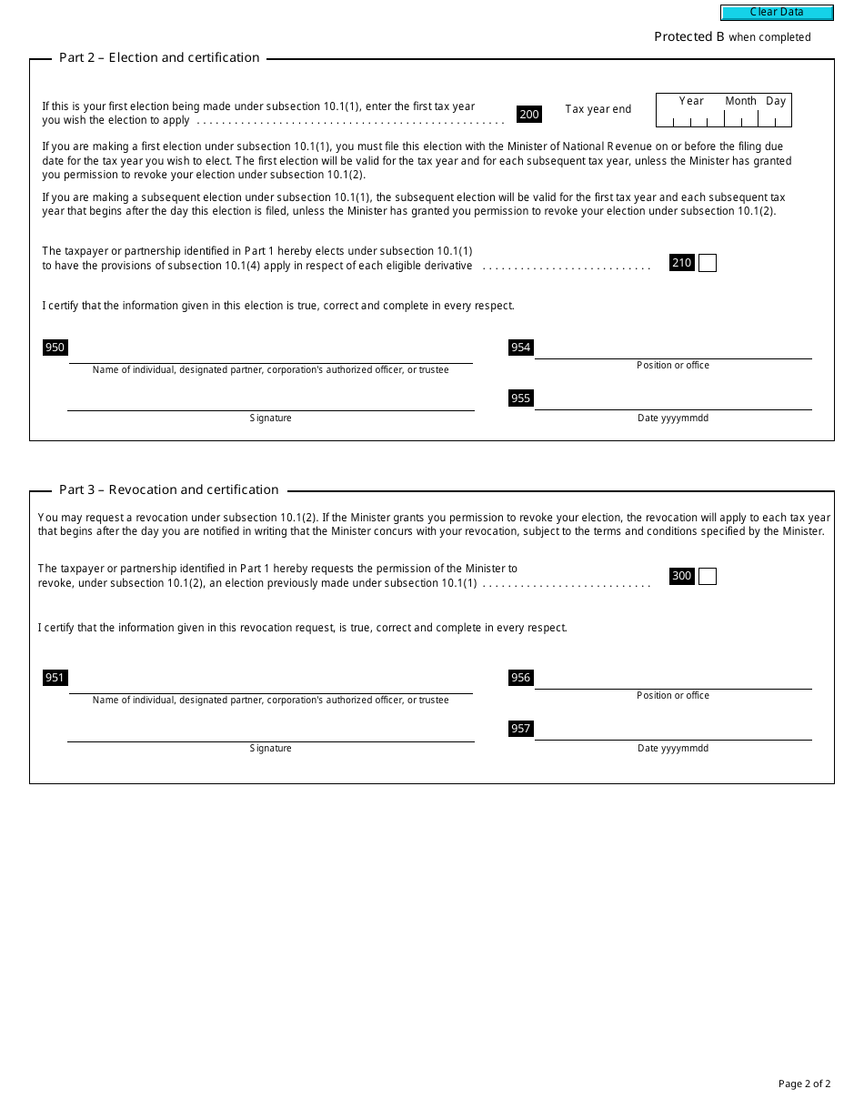 Form T217 Election, or Revocation of an Election, to Use the Mark-To-Market Method - Canada, Page 2