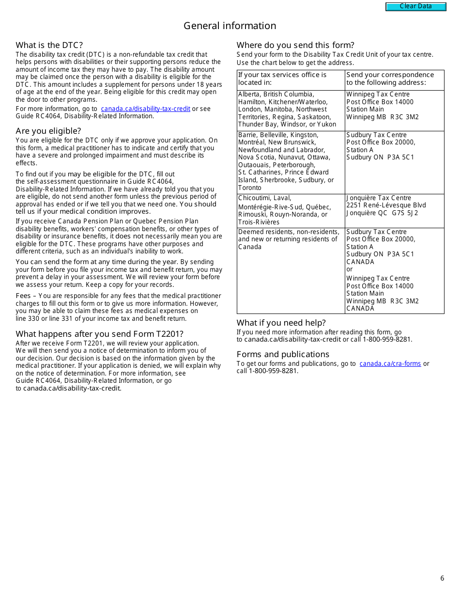 Form T2201 Disability Tax Credit Certificate - Canada, Page 6