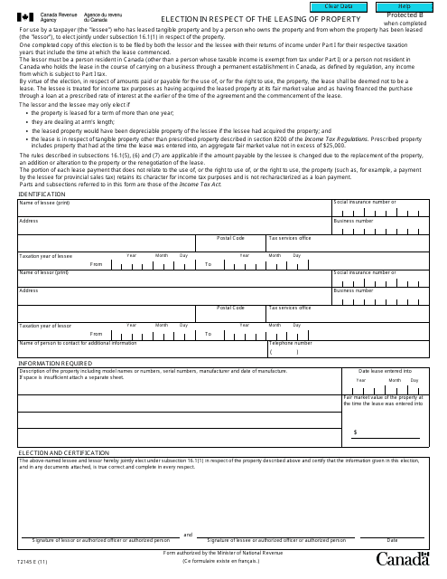 Form T2145 Election in Respect of the Leasing of Property - Canada