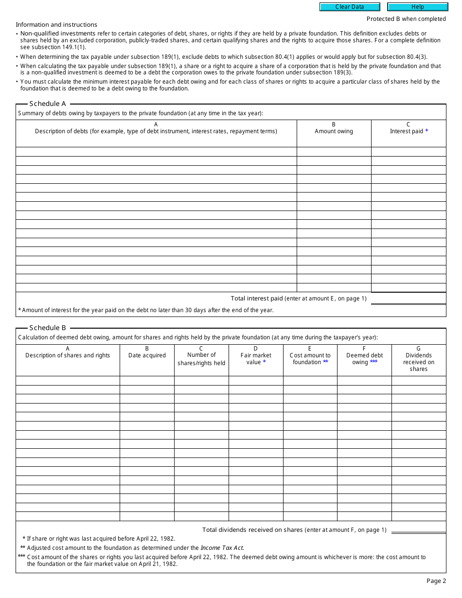 Form T2140 Part V Tax Return - Tax on Non-qualified Investments of a Registered Charity - Canada, Page 2