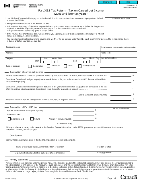 Form T2096 Part XII.1 Tax on Carved-Out Income (2006 and Later Tax Years) - Canada