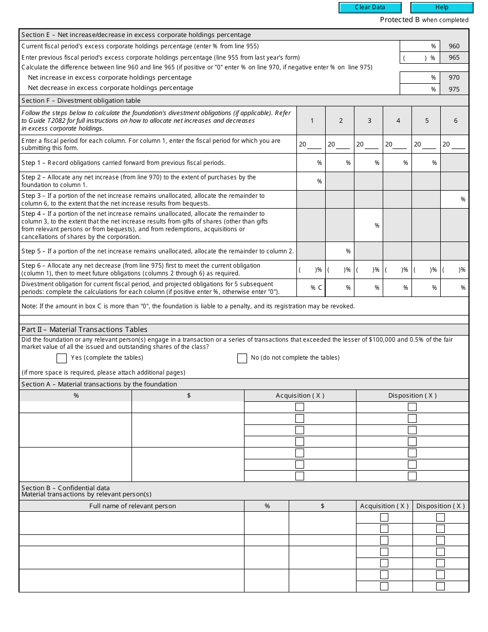 Form T2081 Excess Corporate Holdings Worksheet for Private Foundations - Canada, Page 2
