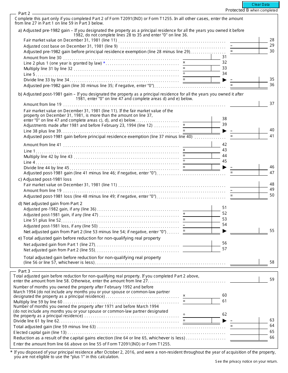 Form T2091(IND)-WS Principal Residence Worksheet - Canada, Page 2