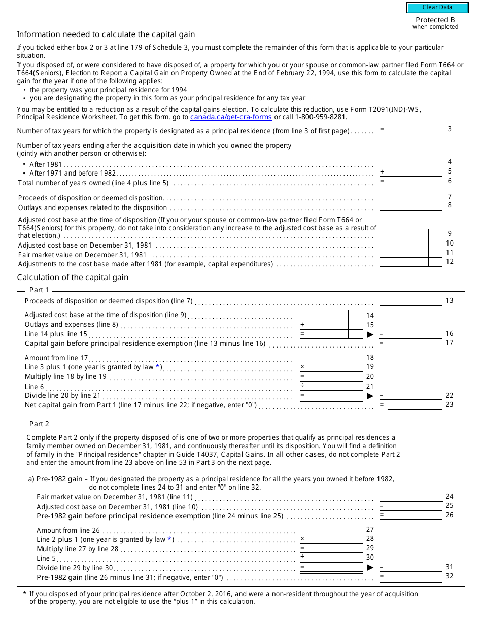 Form T2091(IND) Designation of a Property as a Principal Residence by an Individual (Other Than a Personal Trust) - Canada, Page 2