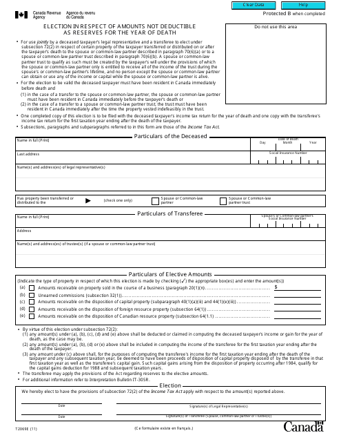 Form T2069 Election in Respect of Amounts Not Deductible as Reserves for the Year of Death - Canada