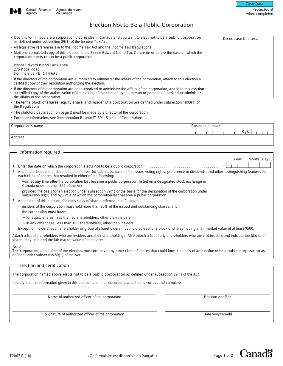 2067 Form.pdf Form T2067 - Fill Out, Sign Online and Download Fillable PDF, Canada ...