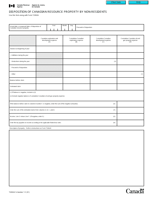 Form T2062A Schedule 1  Printable Pdf