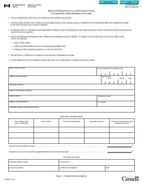 Form T2062B  Printable Pdf