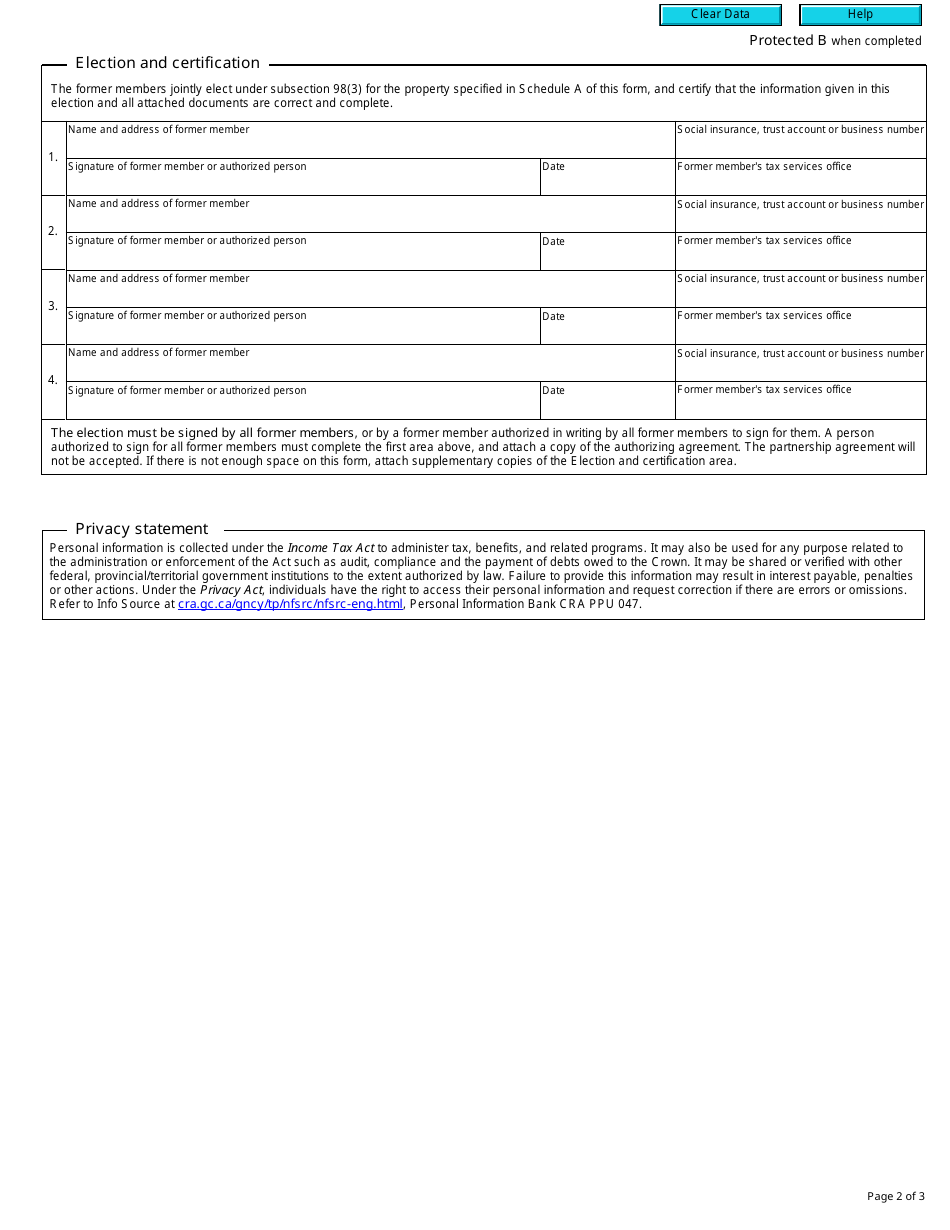 Form T2060 Election for Disposition of Property Upon Cessation of Partnership - Canada, Page 2