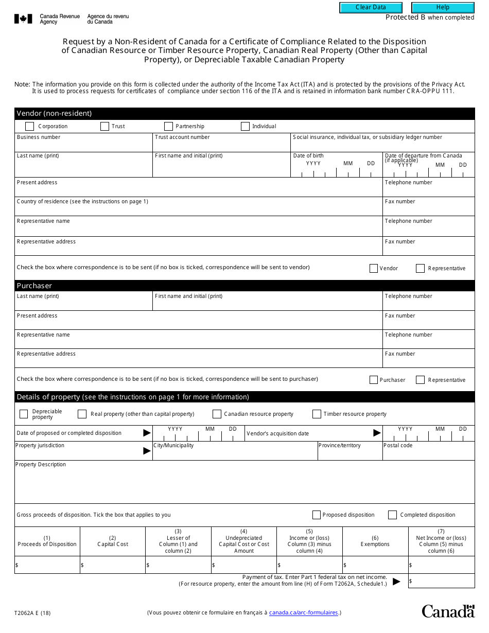Form T2062A Request by a Non-resident of Canada for a Certificate of Compliance Related to the Disposition of Canadian Resource or Timber Resource Property, Canadian Real Property (Other Than Capital Property), or Depreciable Taxable Canadian Property - Canada, Page 5