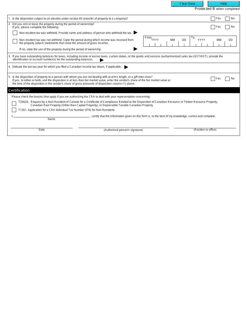 Form T2062A Request by a Non-resident of Canada for a Certificate of Compliance Related to the Disposition of Canadian Resource or Timber Resource Property, Canadian Real Property (Other Than Capital Property), or Depreciable Taxable Canadian Property - Canada, Page 6