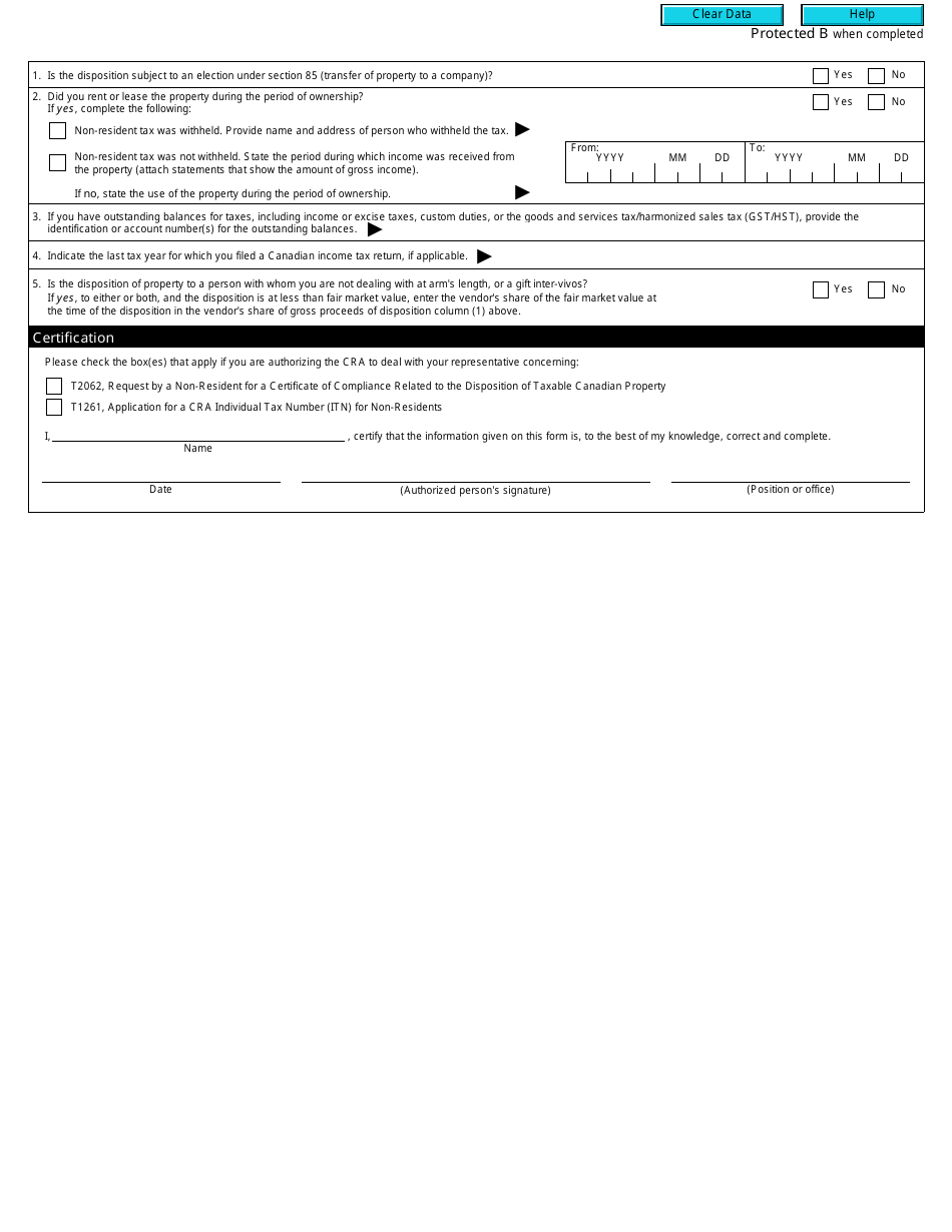 Form T2062 Request by a Non-resident of Canada for a Certificate of Compliance Related to the Disposition of Taxable Canadian Property - Canada, Page 6
