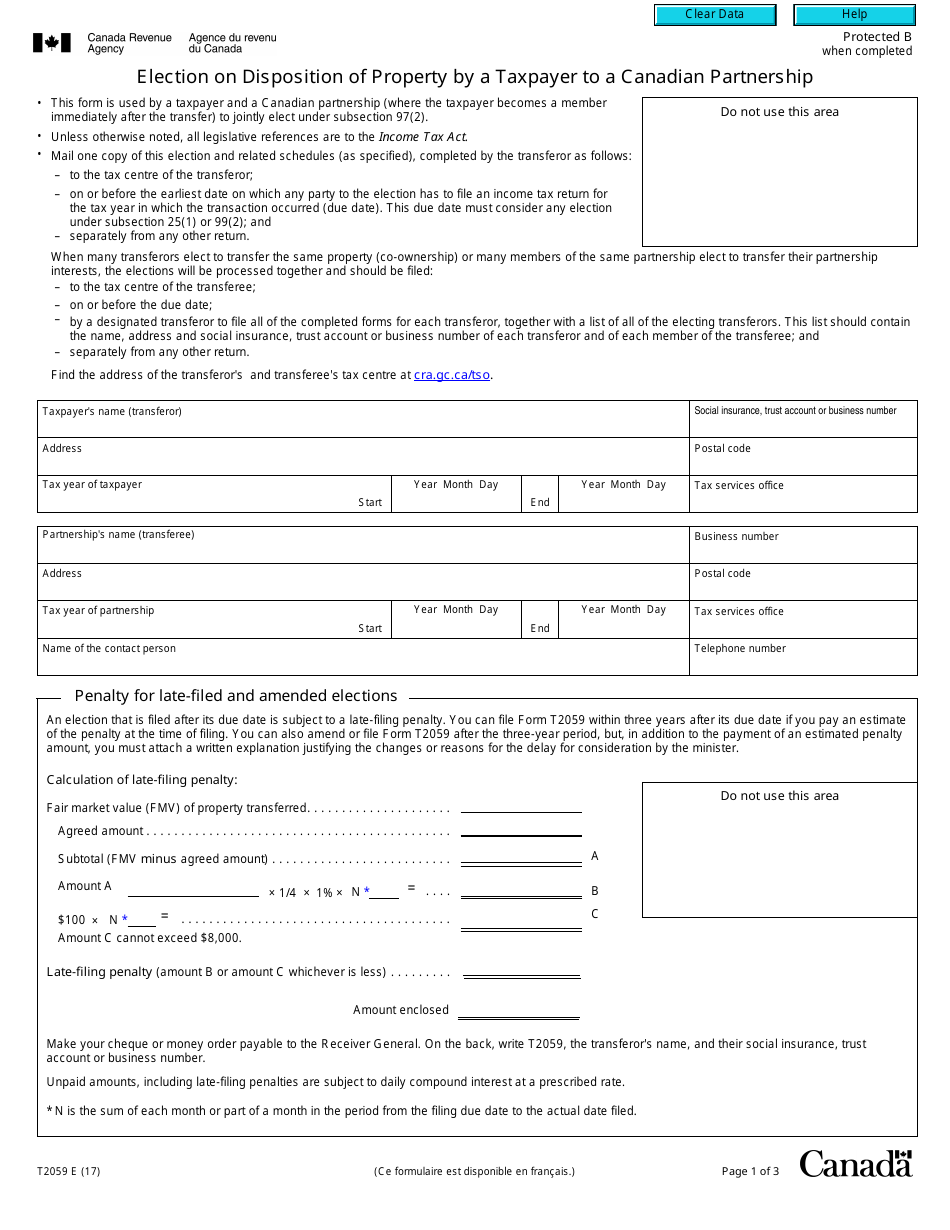 Form T2059 - Fill Out, Sign Online and Download Fillable PDF, Canada ...