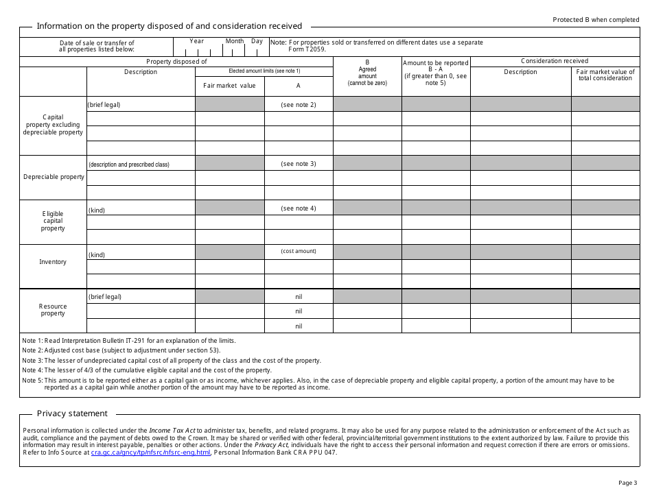 Form T2059 Election on Disposition of Property by a Taxpayer to a Canadian Partnership - Canada, Page 3