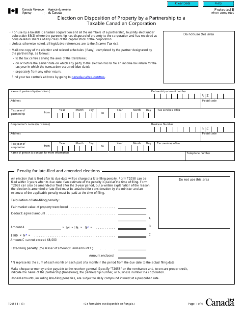 Form T2058  Printable Pdf