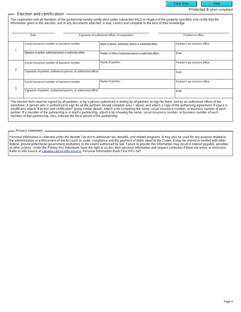 Form T2058 Election on Disposition of Property by a Partnership to a Taxable Canadian Corporation - Canada, Page 4