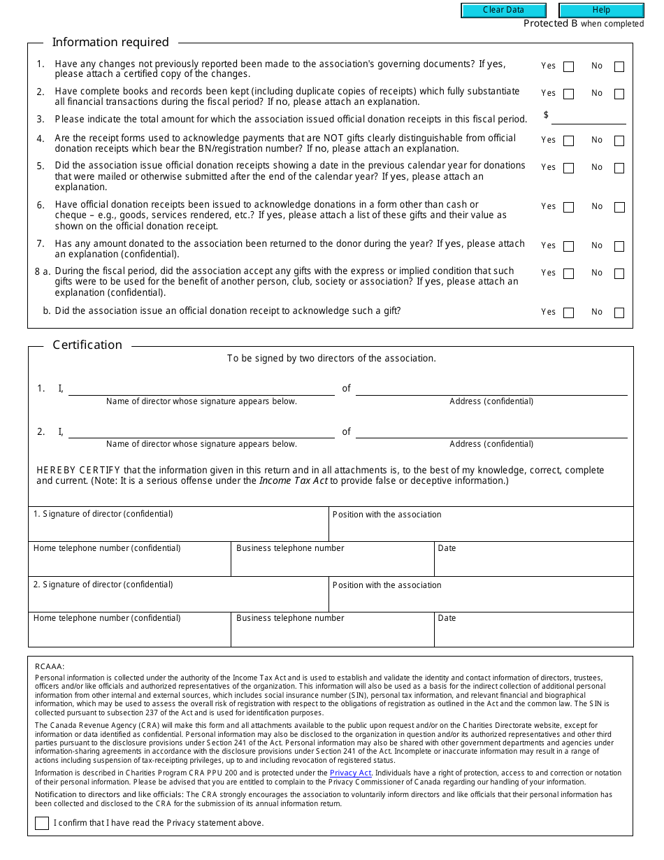 Form T2052 Registered Canadian Amateur Athletic Association Information Return - Canada, Page 2