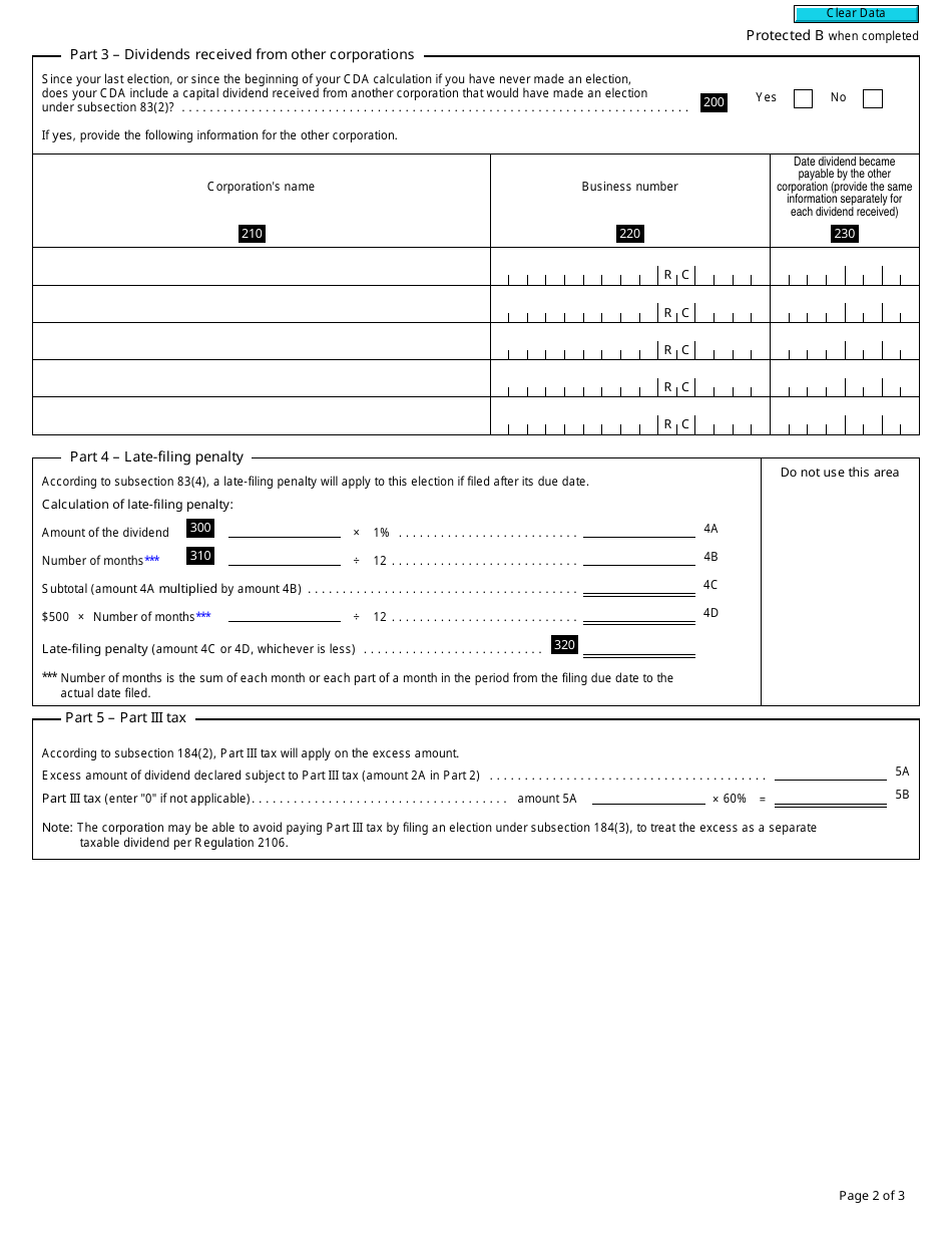 Form T2054 Election for a Capital Dividend Under Subsection 83(2) - Canada, Page 2