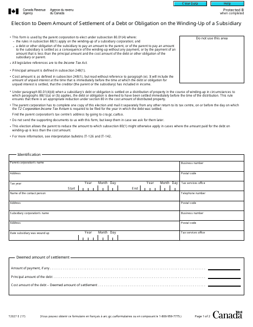 Form T2027  Printable Pdf