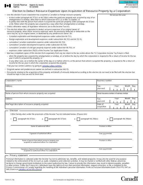 Form T2010  Printable Pdf