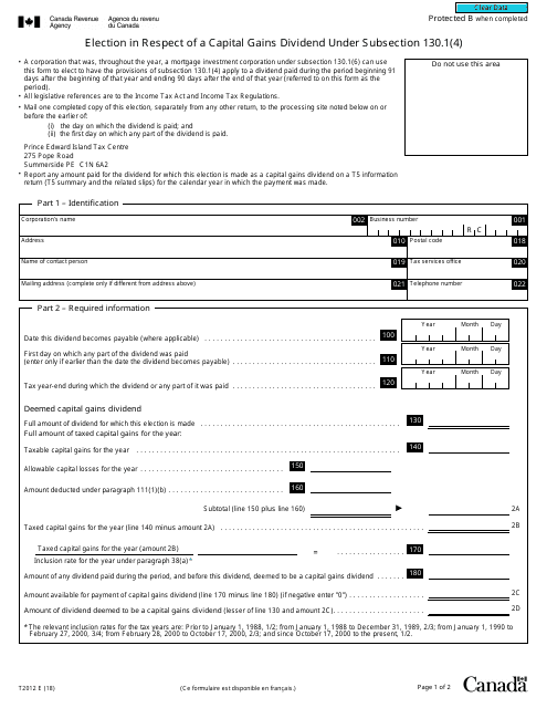 Form T2012  Printable Pdf