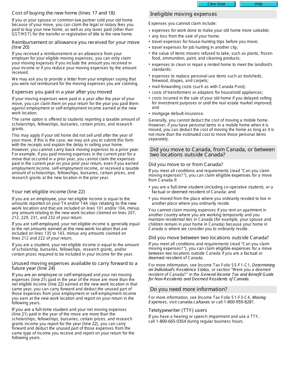 Form T1-M Moving Expenses Deduction - Canada, Page 2