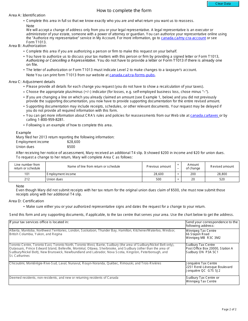 Form T1-ADJ T1 Adjustment Request - Canada, Page 2
