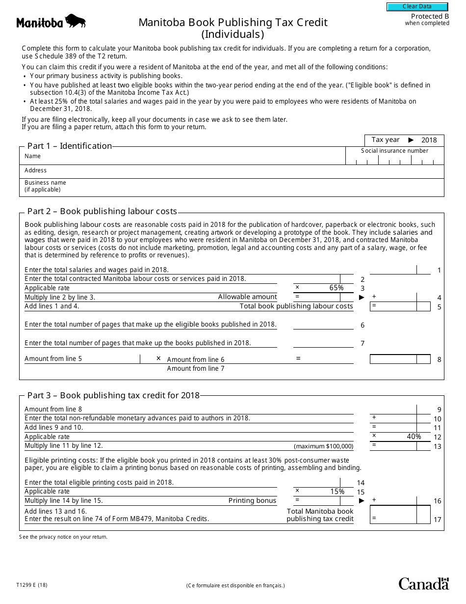 Form T1299 2018 Fill Out, Sign Online and Download Fillable PDF