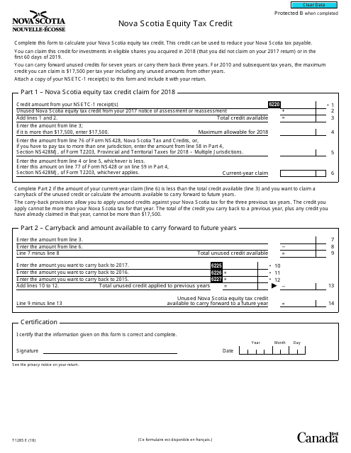Form T1285 2018 Printable Pdf
